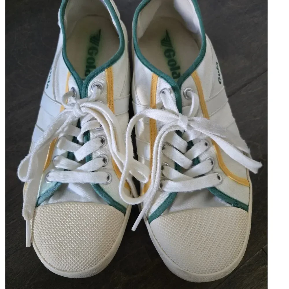 Gola Coaster Smash Canvas Sneakers White Green Yellow Women's Size 8